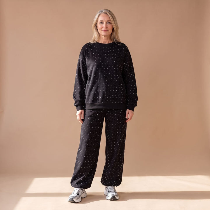 Damen Glitzer Loungewear Zweiteiler Sweater und Weithose