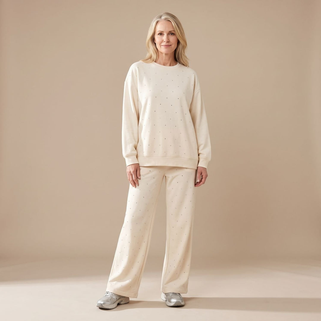 Damen Glitzer Loungewear Zweiteiler Sweater und Weithose