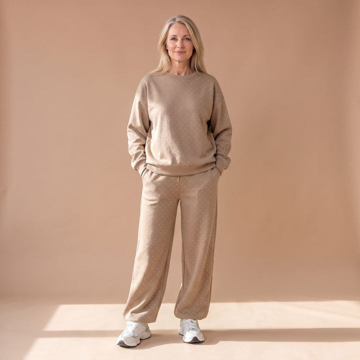 Damen Glitzer Loungewear Zweiteiler Sweater und Weithose