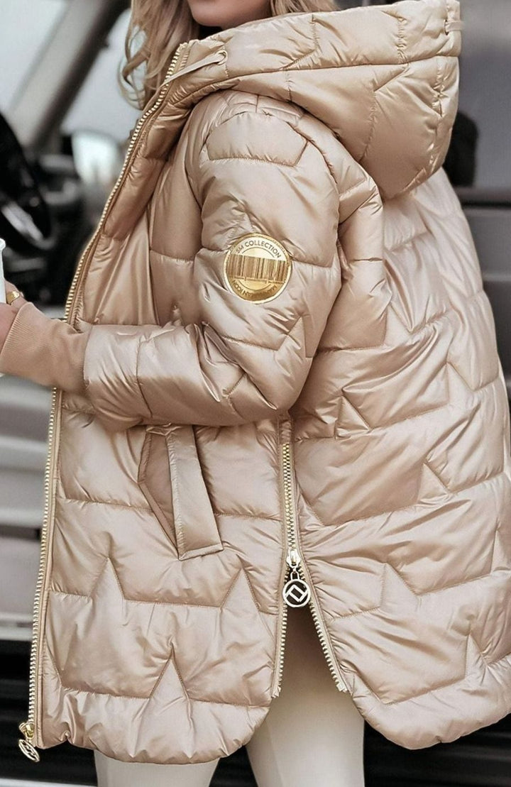 Damen Glänzende Steppjacke mit Kapuze Winterjacke