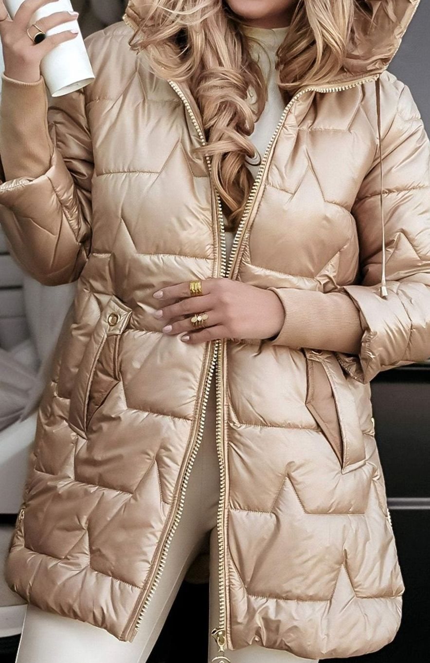 Damen Glänzende Steppjacke mit Kapuze Winterjacke