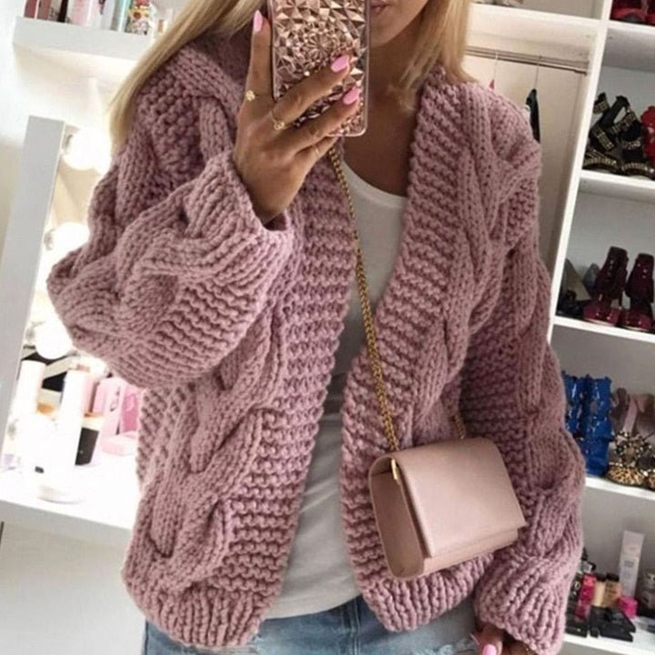 Damen Grob-Strick Cardigan Offene Strickjacke Oversized - Rosa