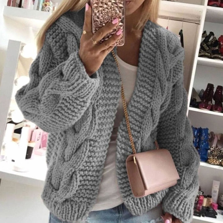 Damen Grob-Strick Cardigan Offene Strickjacke Oversized - Grau