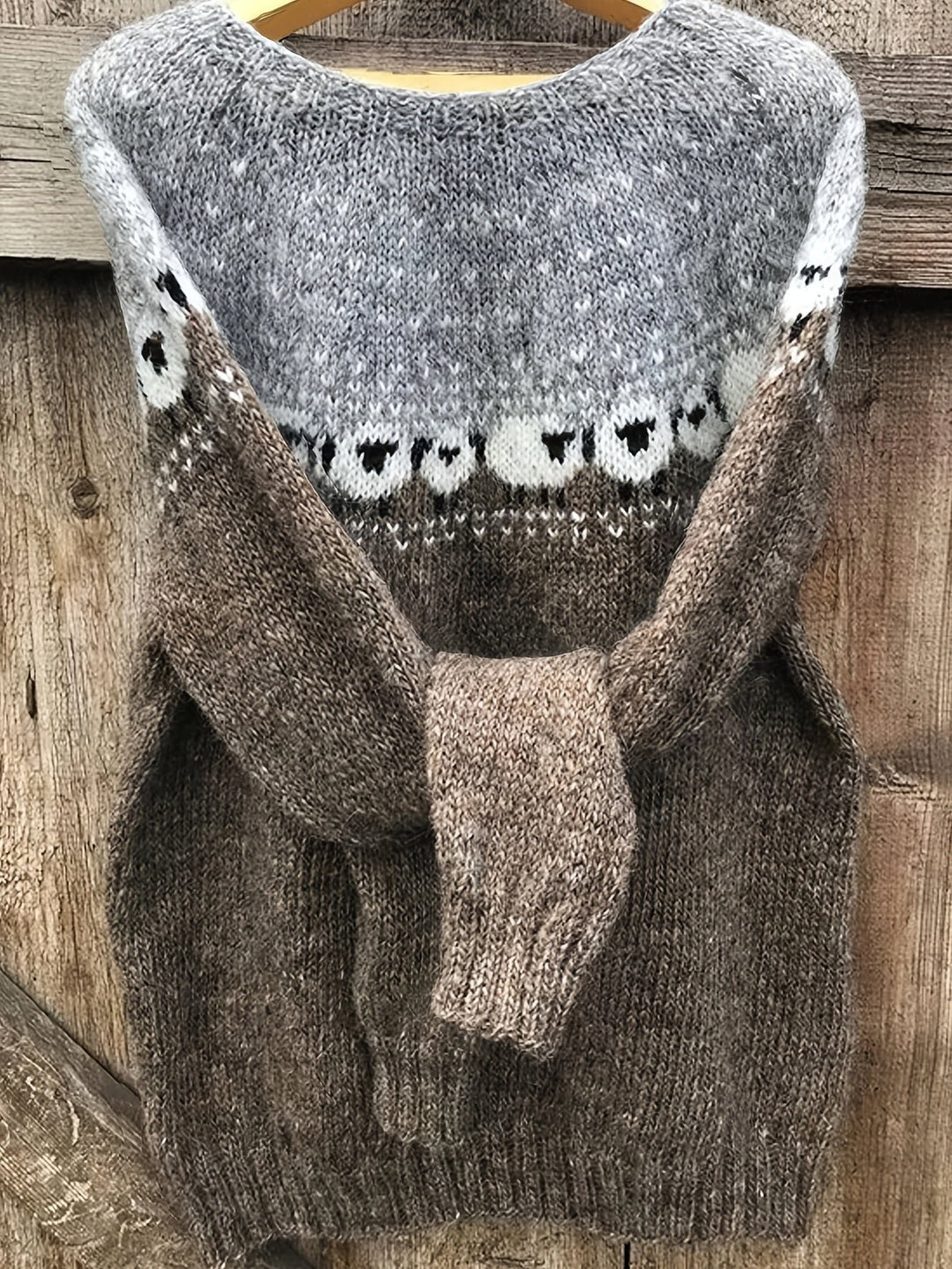 Damen Grobstrick-Pullover mit Schaf-Jacquardmuster - Gray
