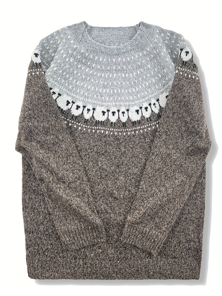 Damen Grobstrick-Pullover mit Schaf-Jacquardmuster