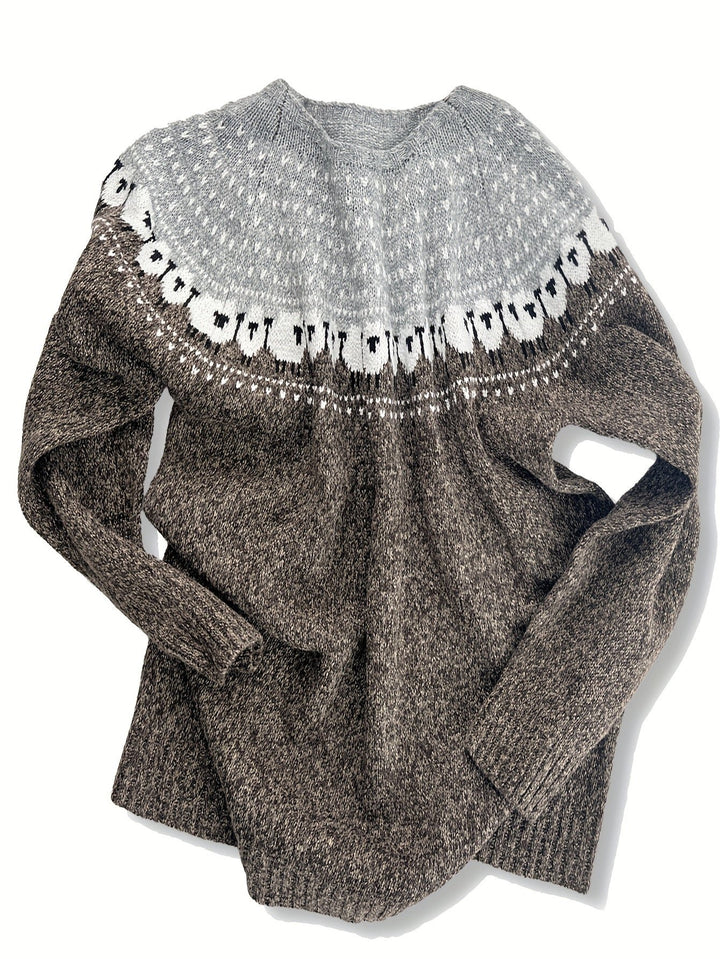 Damen Grobstrick-Pullover mit Schaf-Jacquardmuster