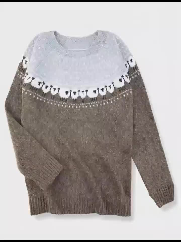 Damen Grobstrick-Pullover mit Schaf-Jacquardmuster