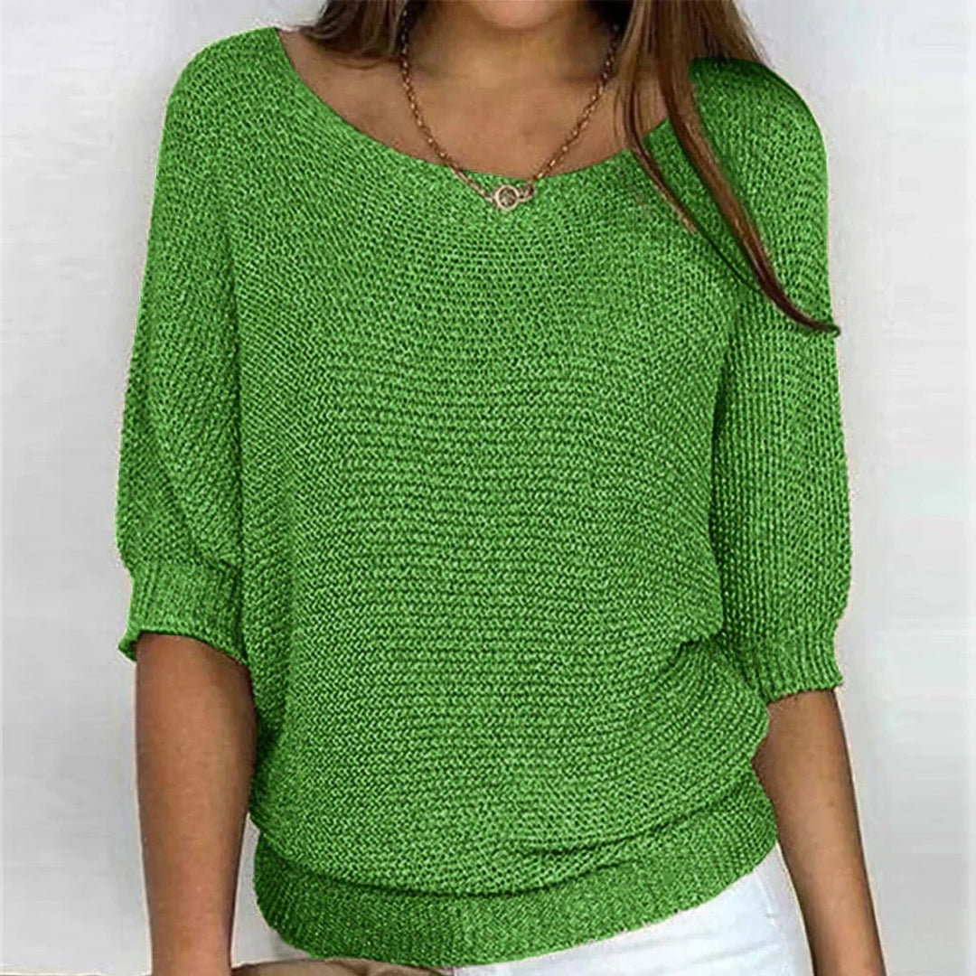 Damen Grobstrick-Pullover Rundhals Halbarm Lässiger Strickpullover - Grün