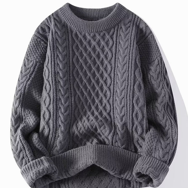 Damen Grobstrick-Pullover Rundhals Zopfmuster Langarm - Grau