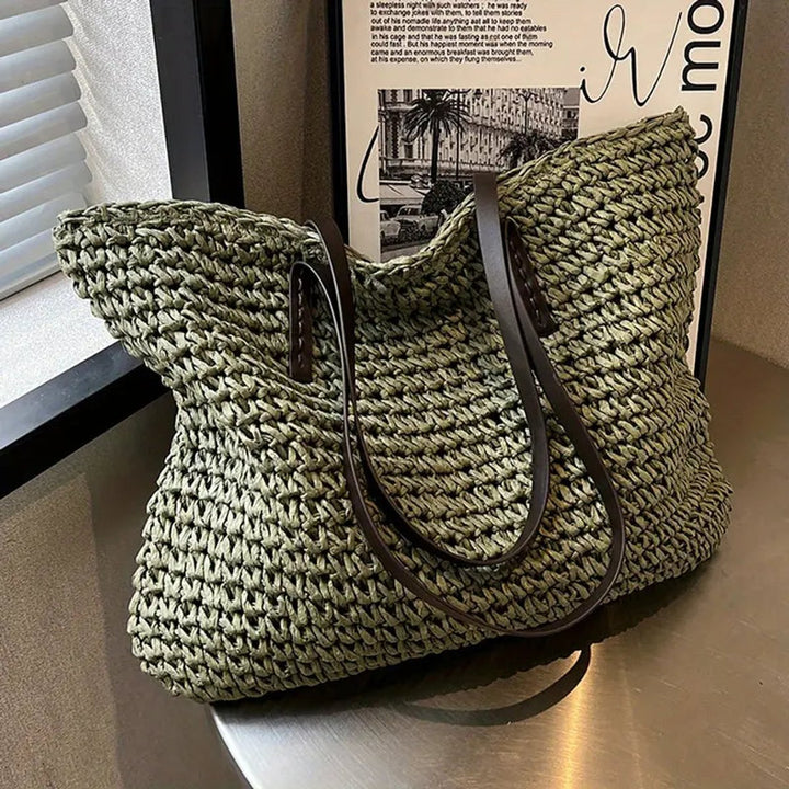 Damen großer geflochtener Bohemian Stroh Tote Bag Schultertasche