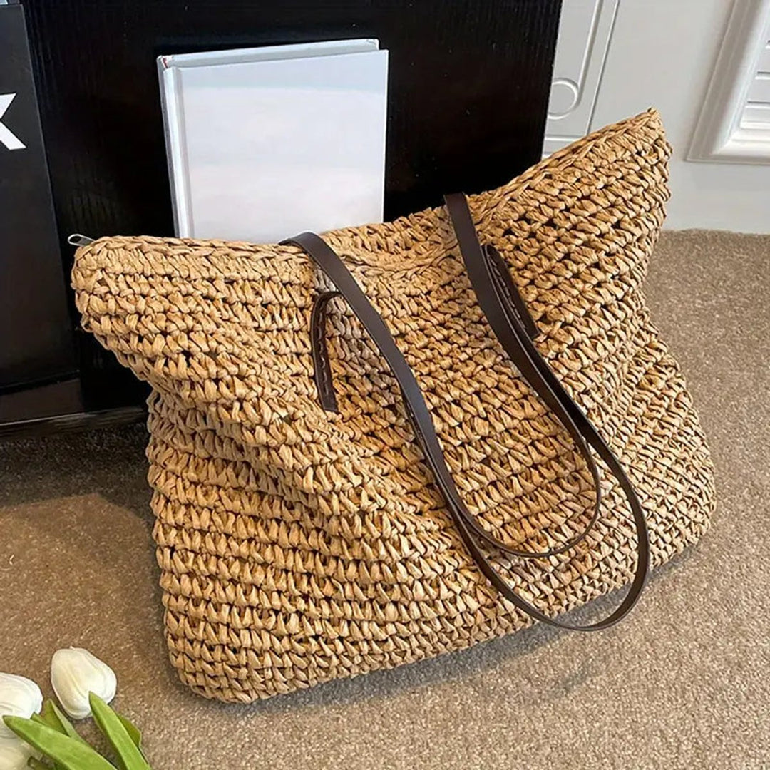 Damen großer geflochtener Bohemian Stroh Tote Bag Schultertasche