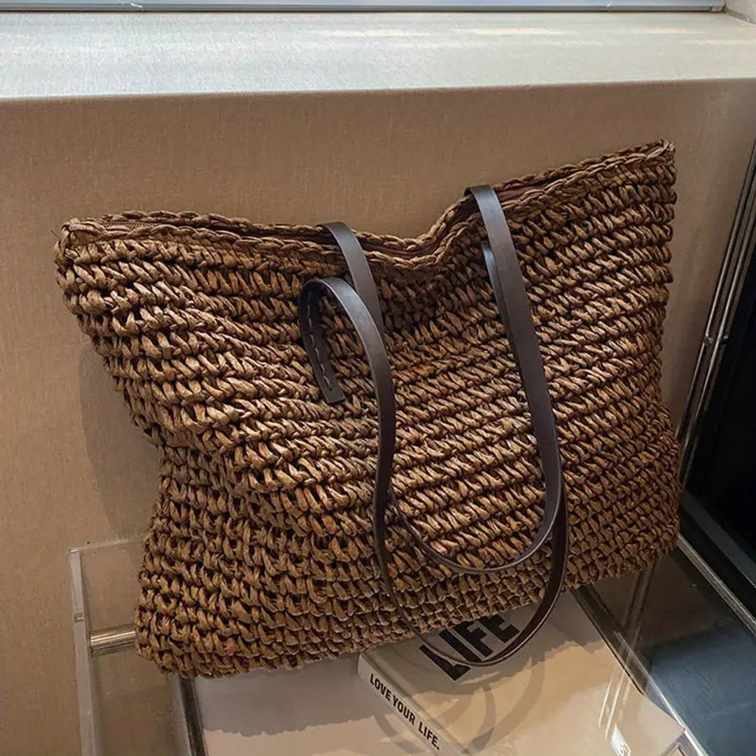 Damen großer geflochtener Bohemian Stroh Tote Bag Schultertasche