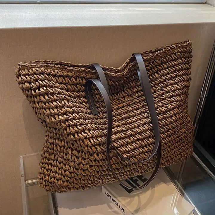 Damen großer geflochtener Bohemian Stroh Tote Bag Schultertasche