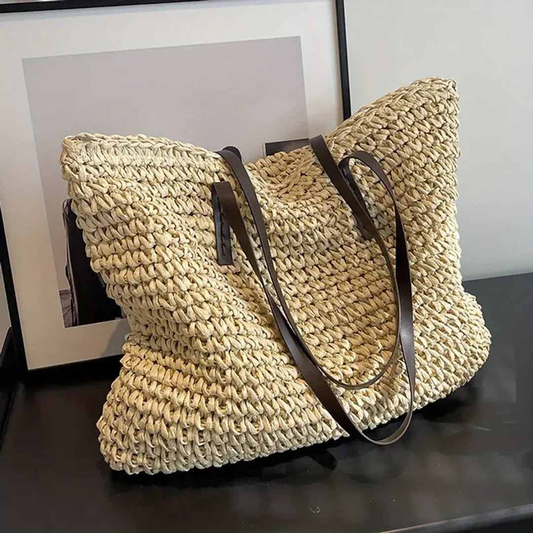 Damen großer geflochtener Bohemian Stroh Tote Bag Schultertasche