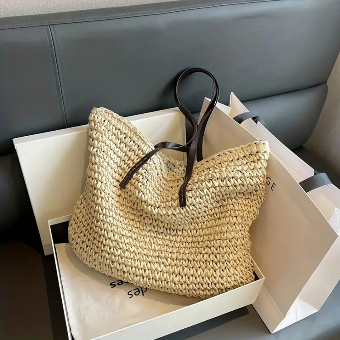 Damen großer geflochtener Bohemian Stroh Tote Bag Schultertasche