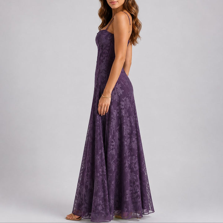 Damen Herbst Hochzeitsgast Maxi Kleid Blumen Korsett Träger