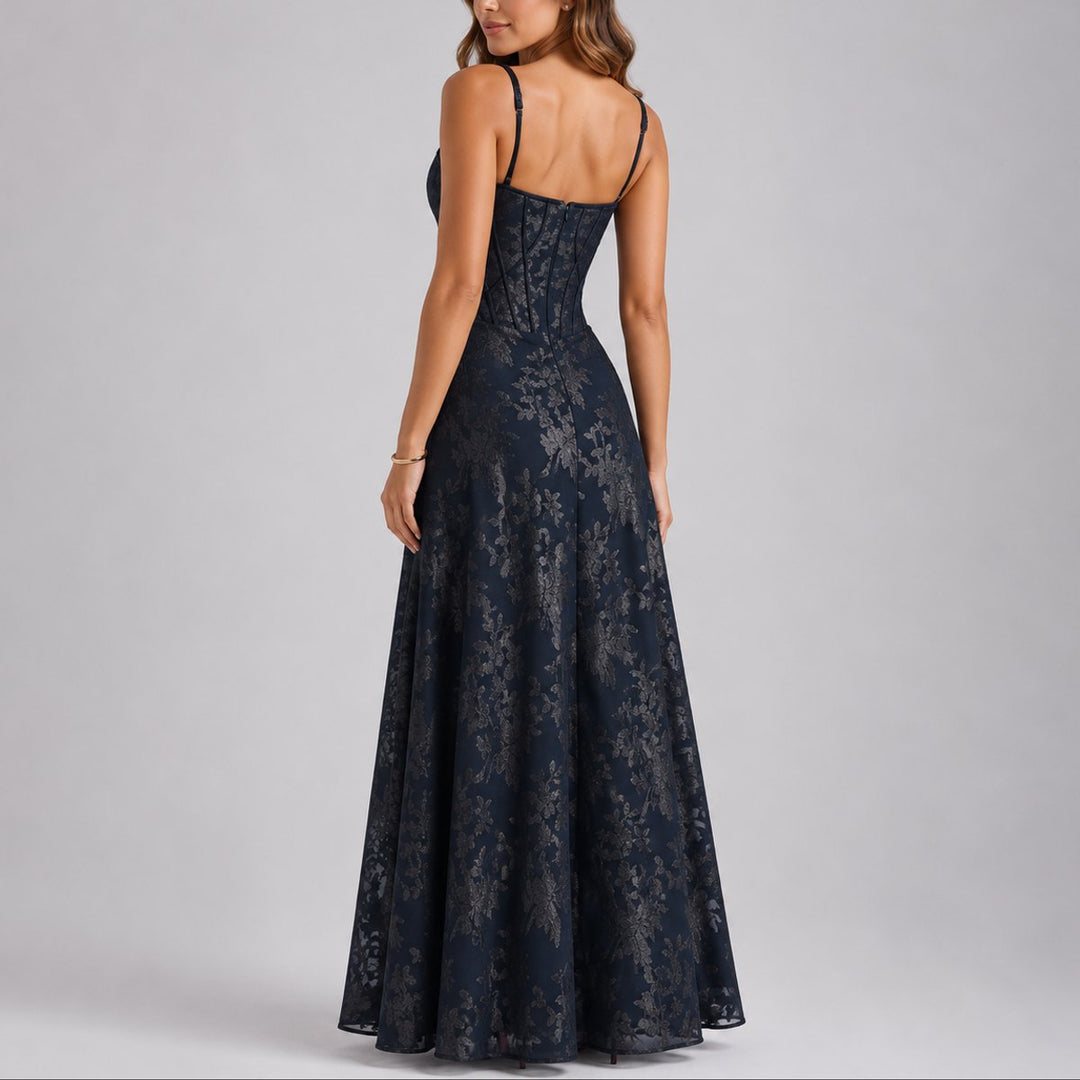 Damen Herbst Hochzeitsgast Maxi Kleid Blumen Korsett Träger