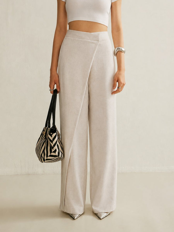 Damen High-Waist Asymmetrische Wide Leg Pants mit Wickelfront