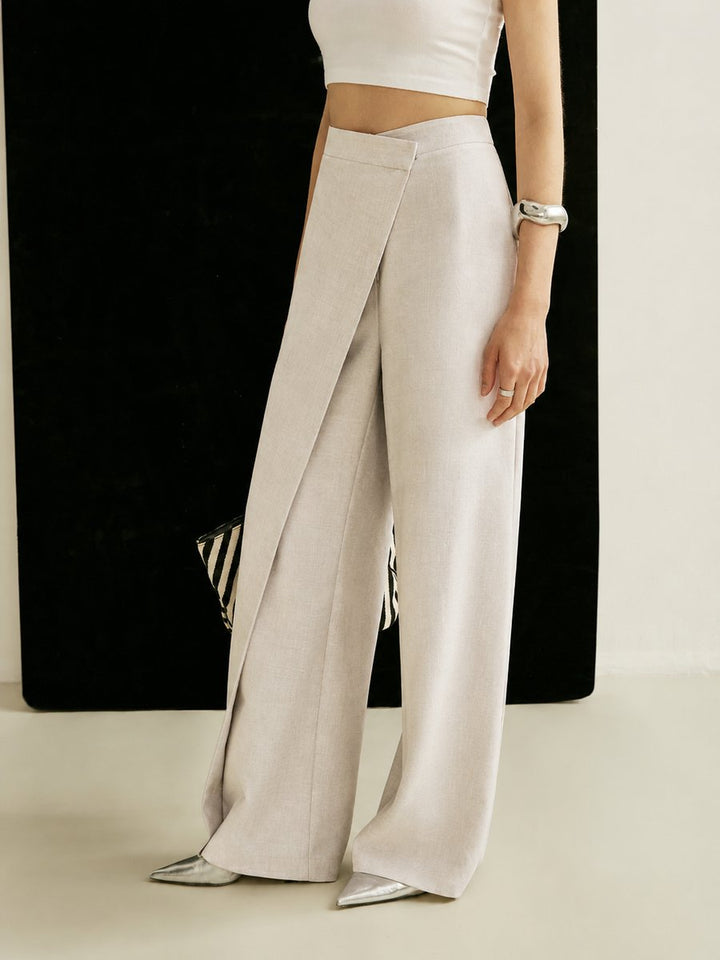 Damen High-Waist Asymmetrische Wide Leg Pants mit Wickelfront