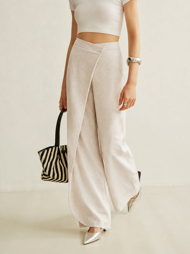 Damen High-Waist Asymmetrische Wide Leg Pants mit Wickelfront