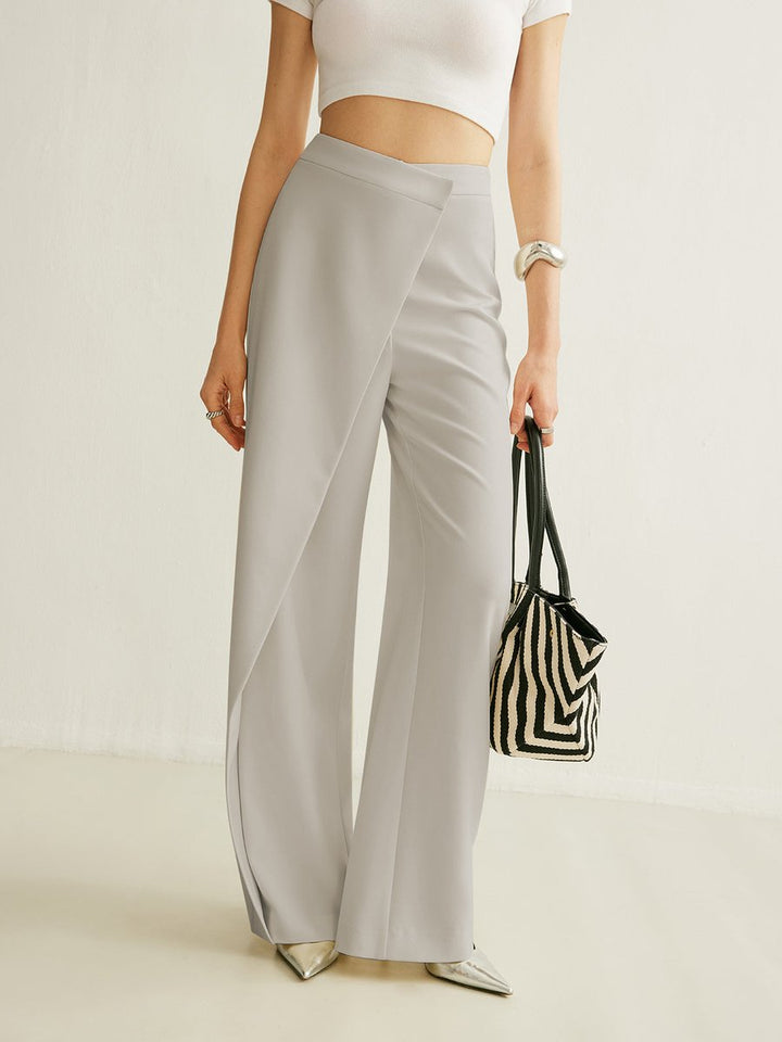 Damen High-Waist Asymmetrische Wide Leg Pants mit Wickelfront - Grey