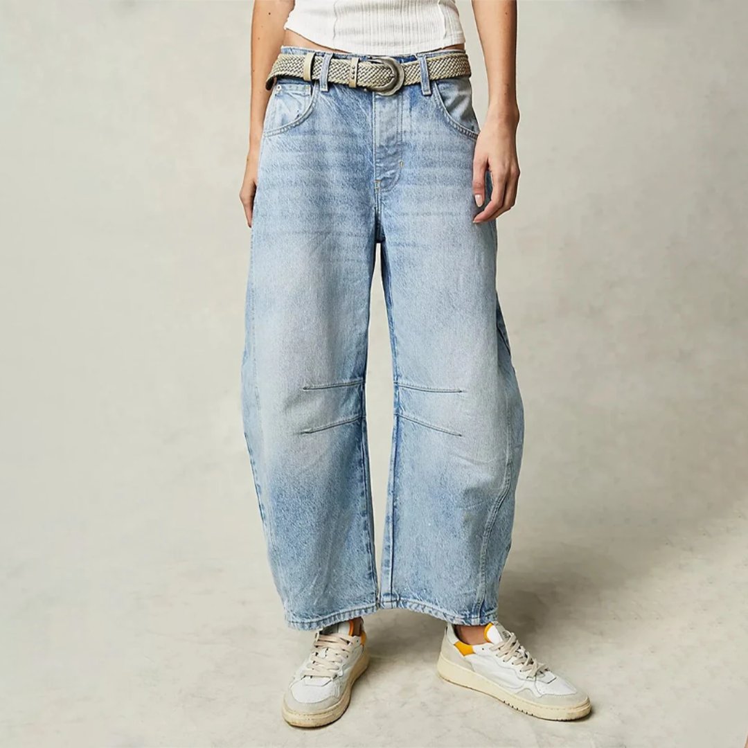 Damen High-Waist Barrel-Leg Relaxed-Fit Jeans - Light Blue