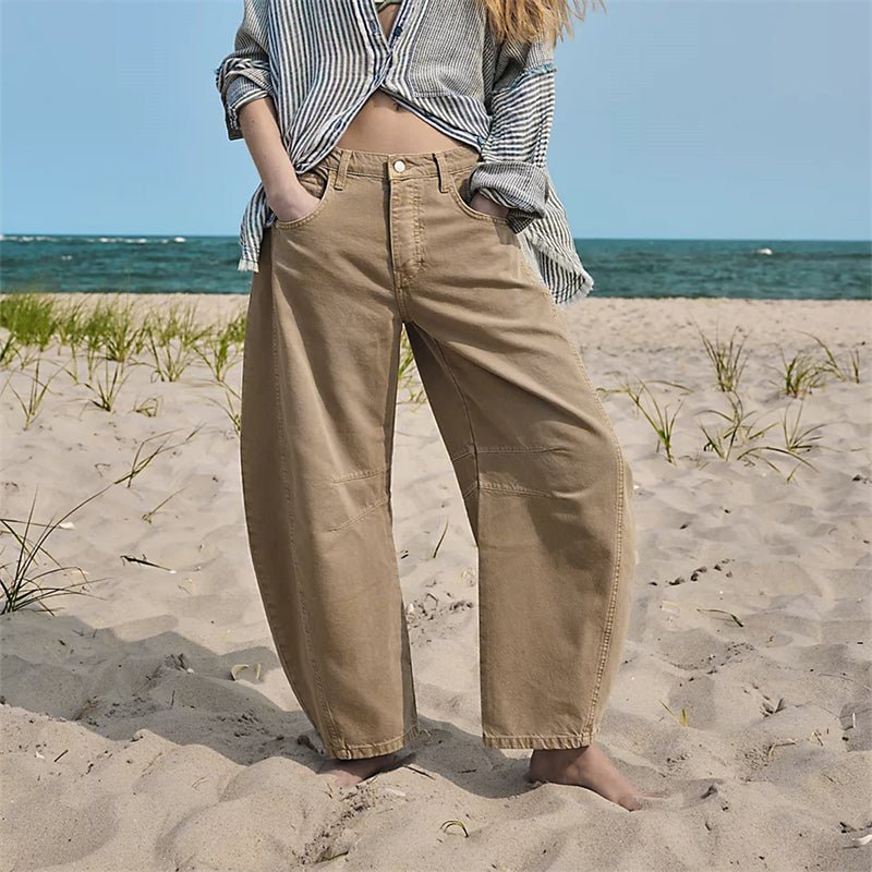 Damen High-Waist Barrel-Leg Relaxed-Fit Jeans - Beige