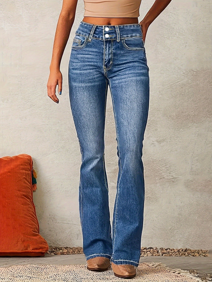 Damen High-Waist Bootcut Stretch-Denim Jeans - Blue