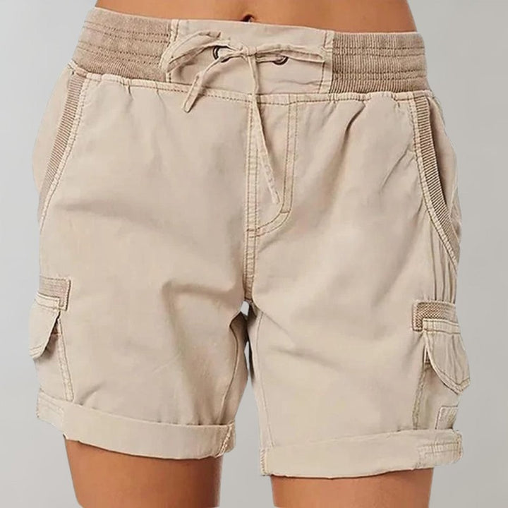 Damen High-Waist Cargo Shorts mit Kordelzug - Beige