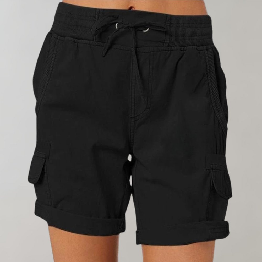 Damen High-Waist Cargo Shorts mit Kordelzug - Zwart