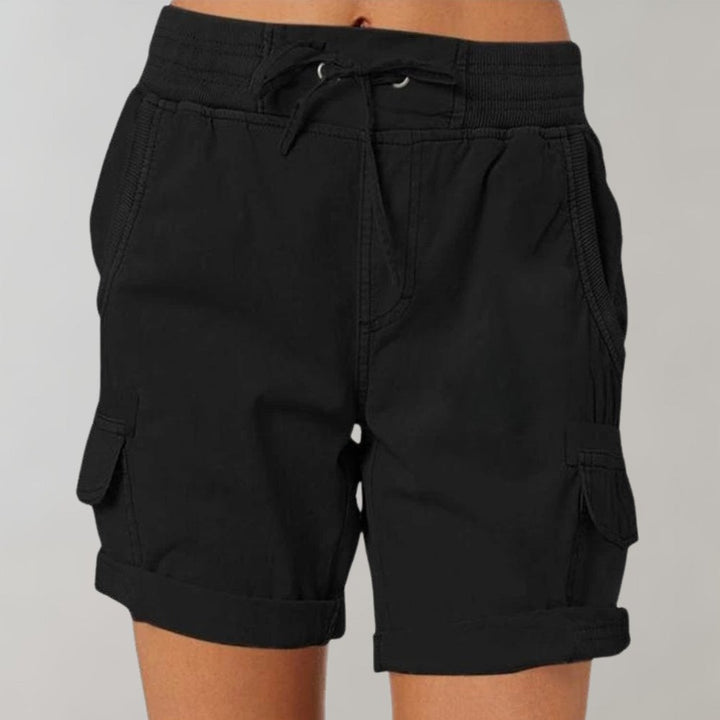 Damen High-Waist Cargo Shorts mit Kordelzug - Zwart