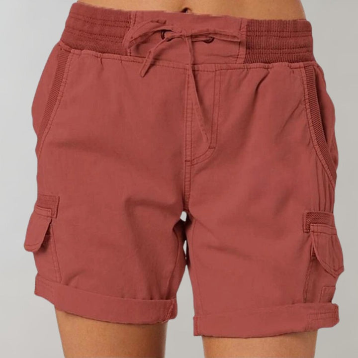 Damen High-Waist Cargo Shorts mit Kordelzug - Rood