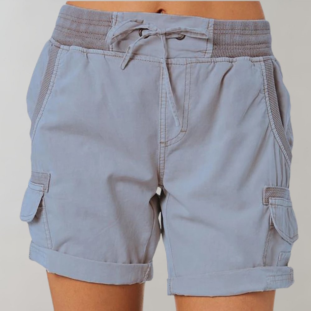 Damen High-Waist Cargo Shorts mit Kordelzug - Blauw