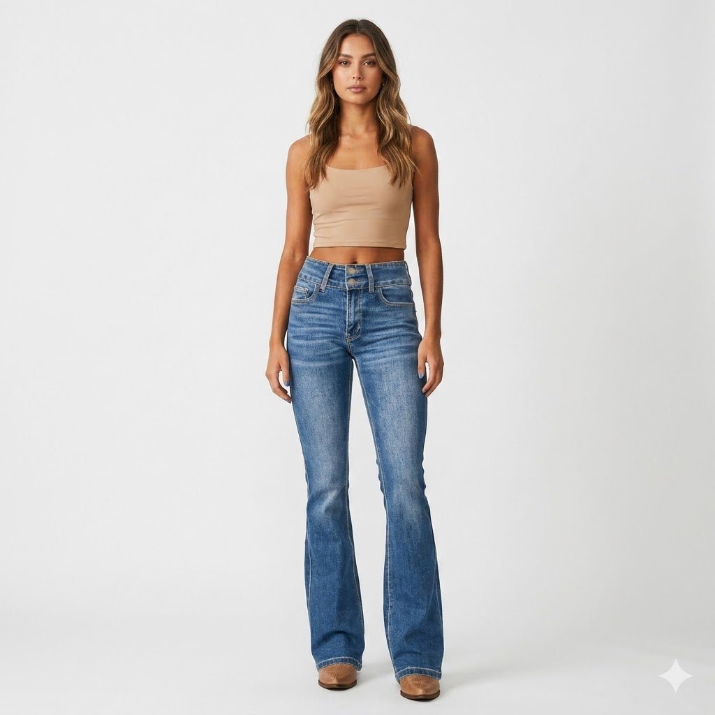 Damen High-Waist Flared Jeans mit figurbetontem Schnitt - Blue
