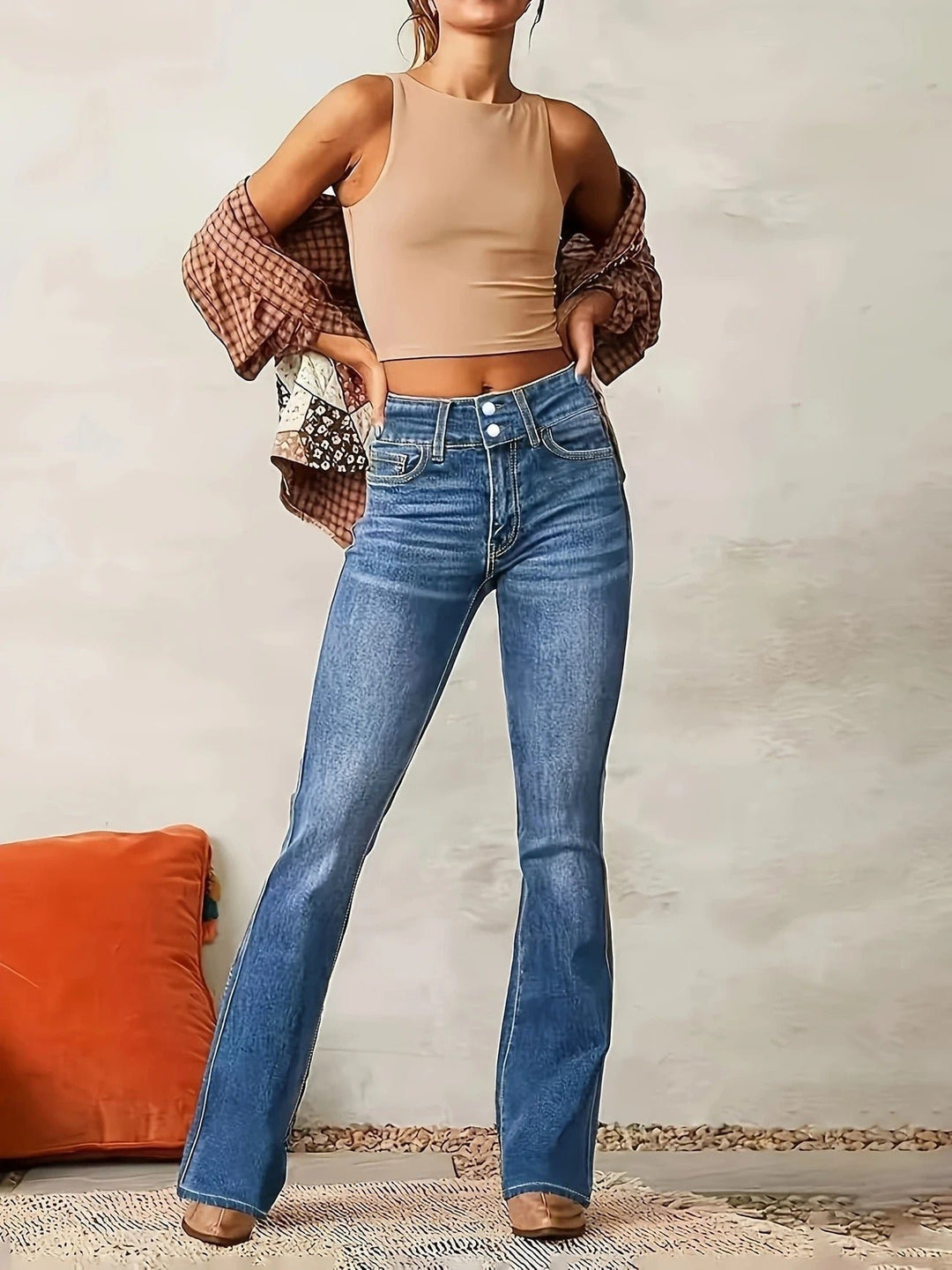 Damen High-Waist Flared Jeans mit figurbetontem Schnitt