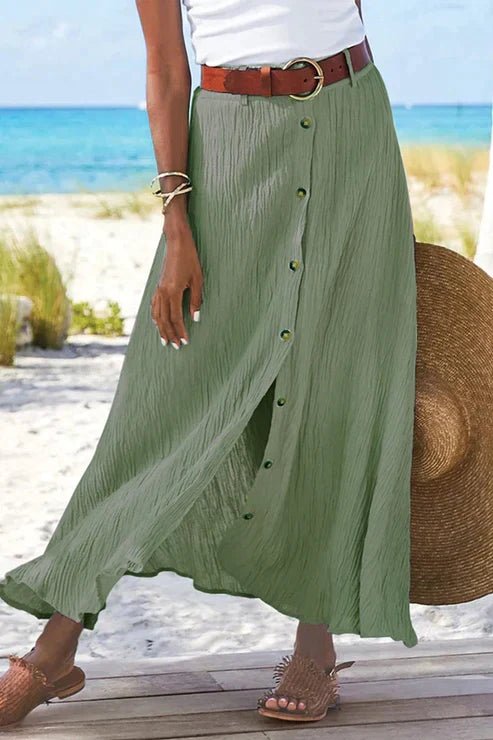 Damen High-Waist Knopfleiste Maxi Rock Leinenoptik - Light green