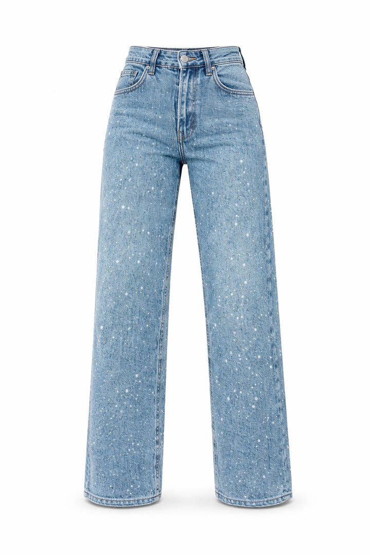 Damen High-Waist Straight-Leg Glitzer-Jeans