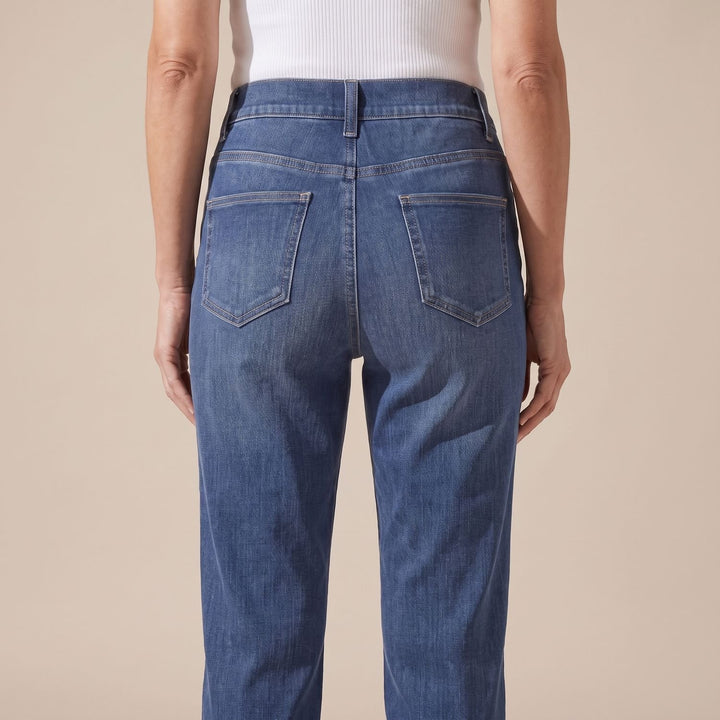Damen High-Waist Stretch Pull-On Jeans mit tiefen Taschen