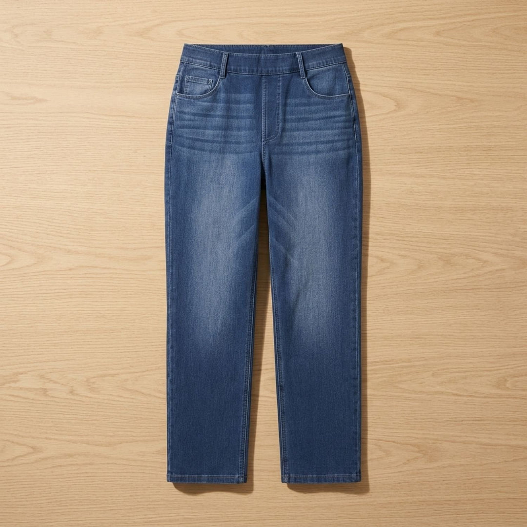 Damen High-Waist Stretch Pull-On Jeans mit tiefen Taschen