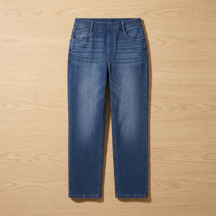 Damen High-Waist Stretch Pull-On Jeans mit tiefen Taschen