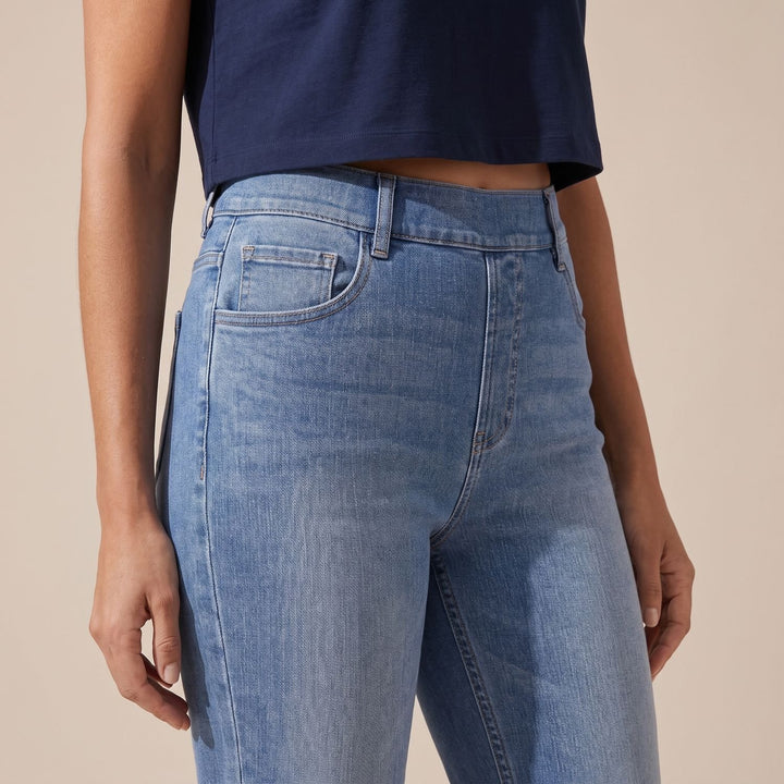 Damen High-Waist Stretch Pull-On Jeans mit tiefen Taschen