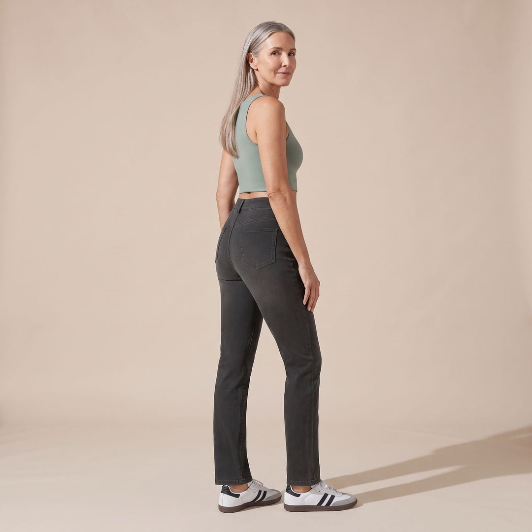 Damen High-Waist Stretch Pull-On Jeans mit tiefen Taschen
