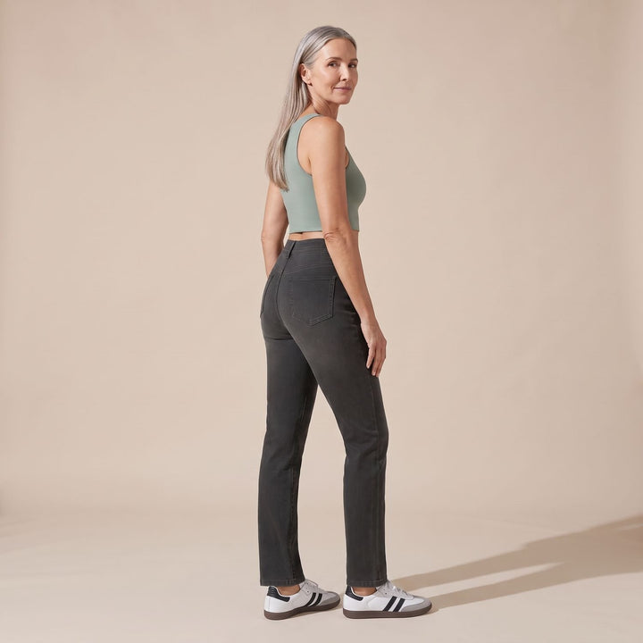 Damen High-Waist Stretch Pull-On Jeans mit tiefen Taschen