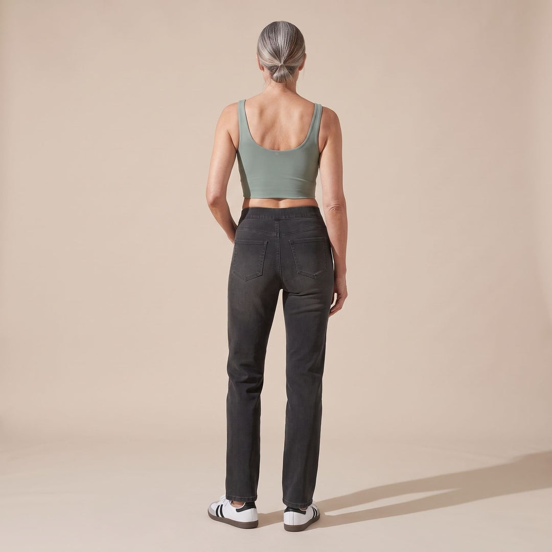 Damen High-Waist Stretch Pull-On Jeans mit tiefen Taschen