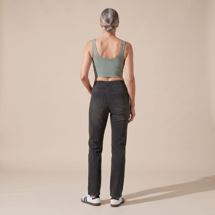 Damen High-Waist Stretch Pull-On Jeans mit tiefen Taschen