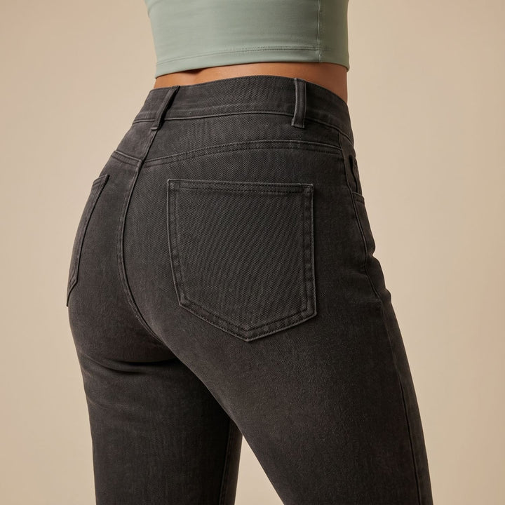 Damen High-Waist Stretch Pull-On Jeans mit tiefen Taschen