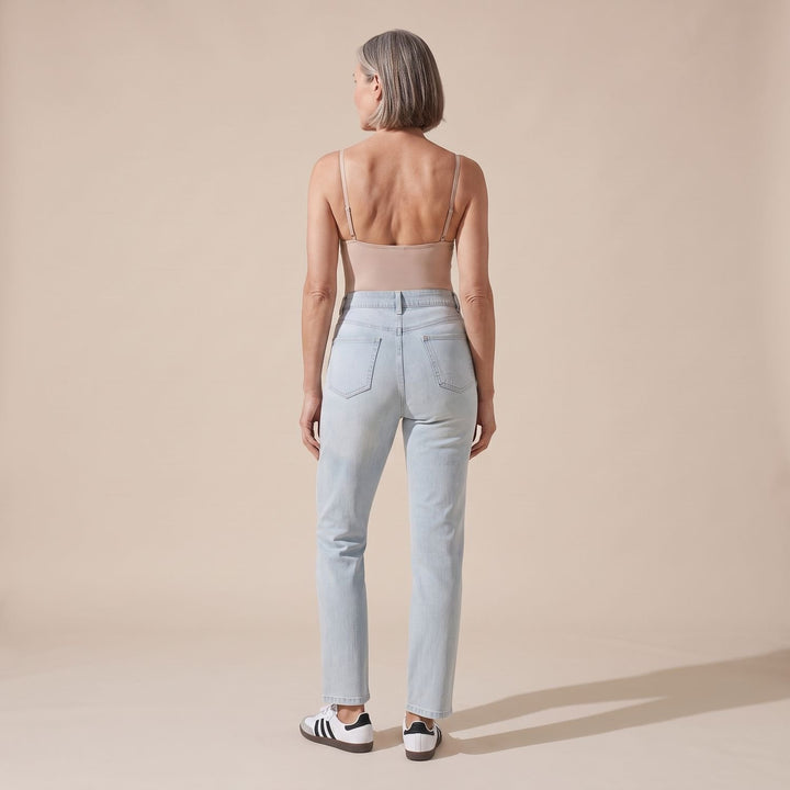Damen High-Waist Stretch Pull-On Jeans mit tiefen Taschen