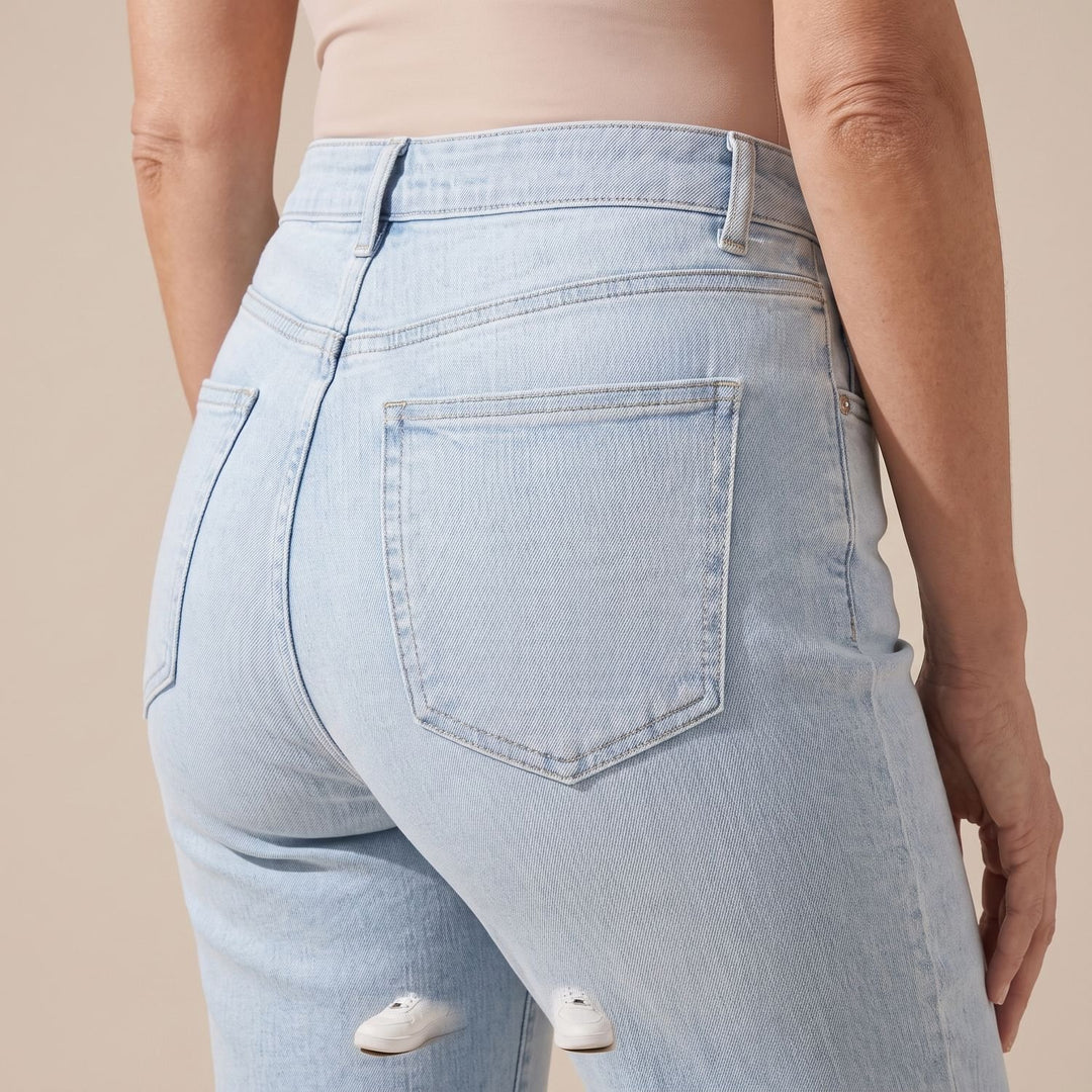 Damen High-Waist Stretch Pull-On Jeans mit tiefen Taschen