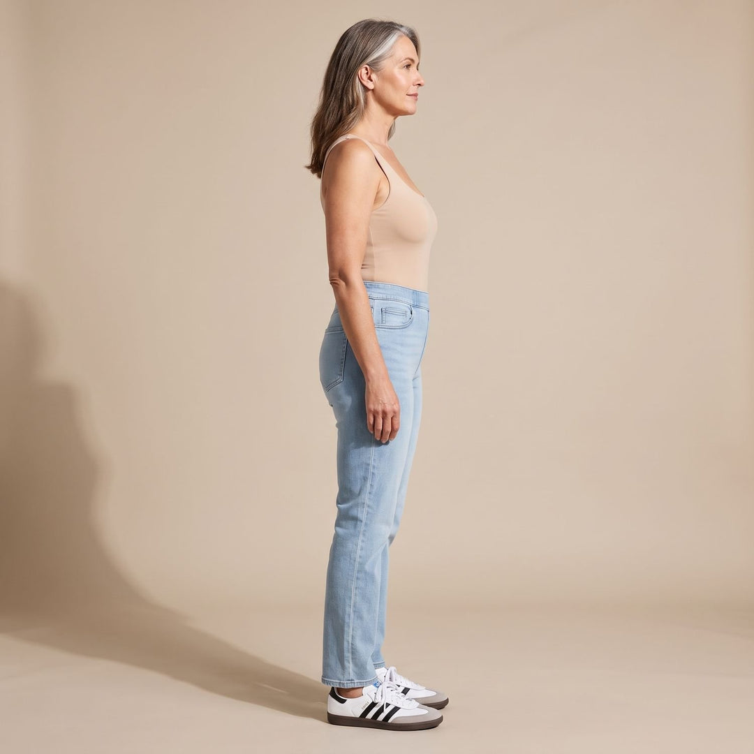 Damen High-Waist Stretch Pull-On Jeans mit tiefen Taschen
