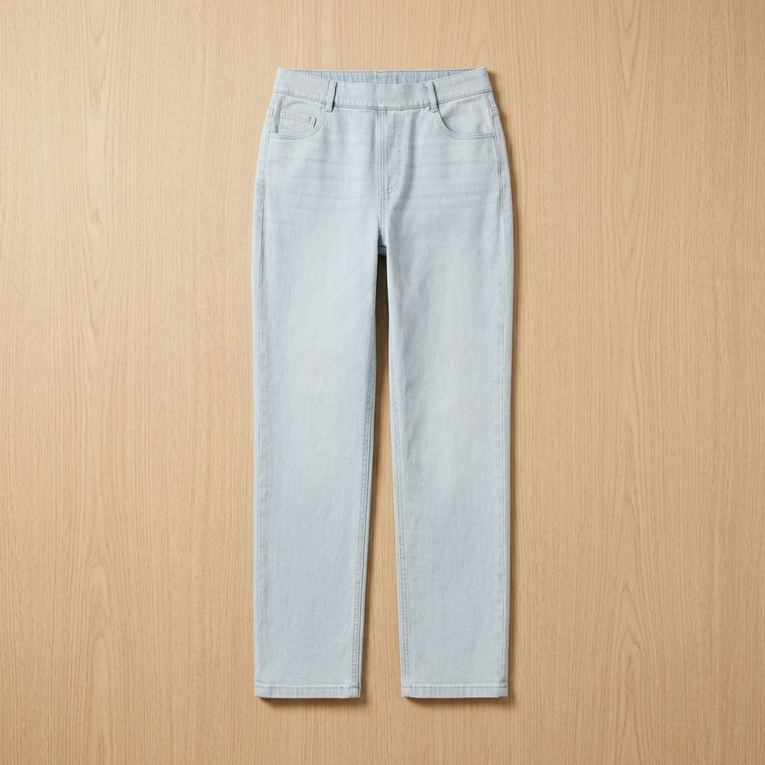 Damen High-Waist Stretch Pull-On Jeans mit tiefen Taschen